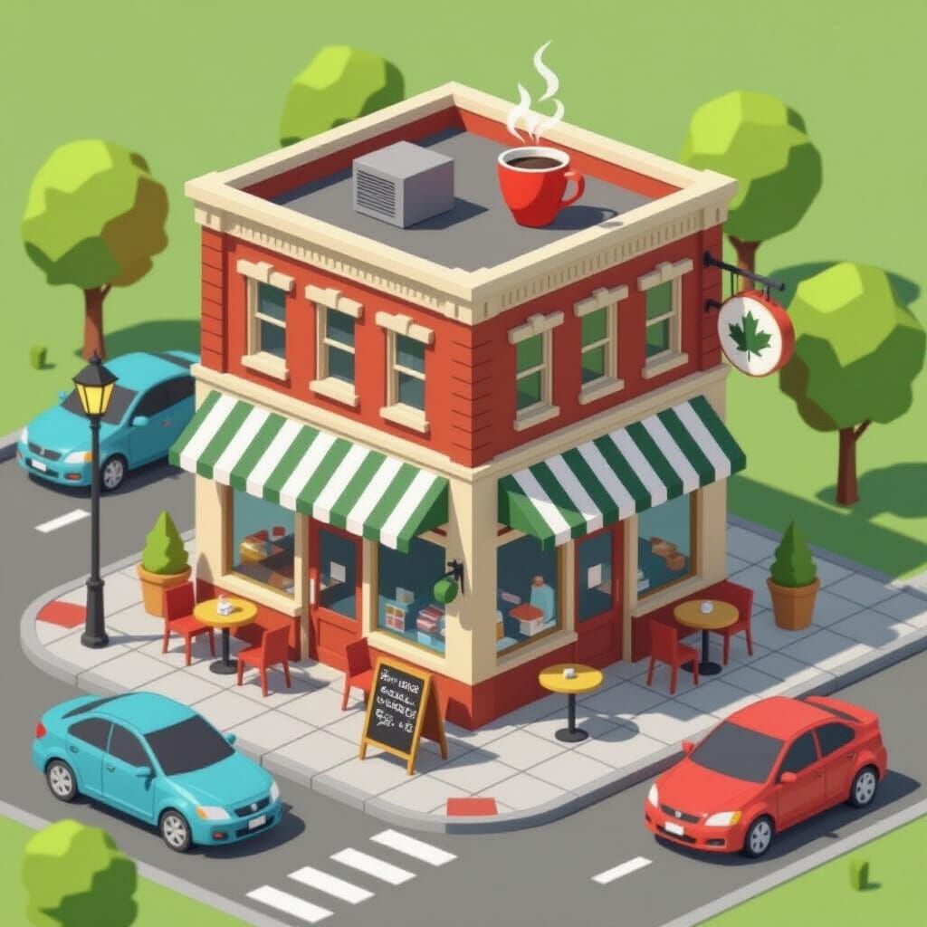 Isometric Maple Leaf Coffee Shop Design