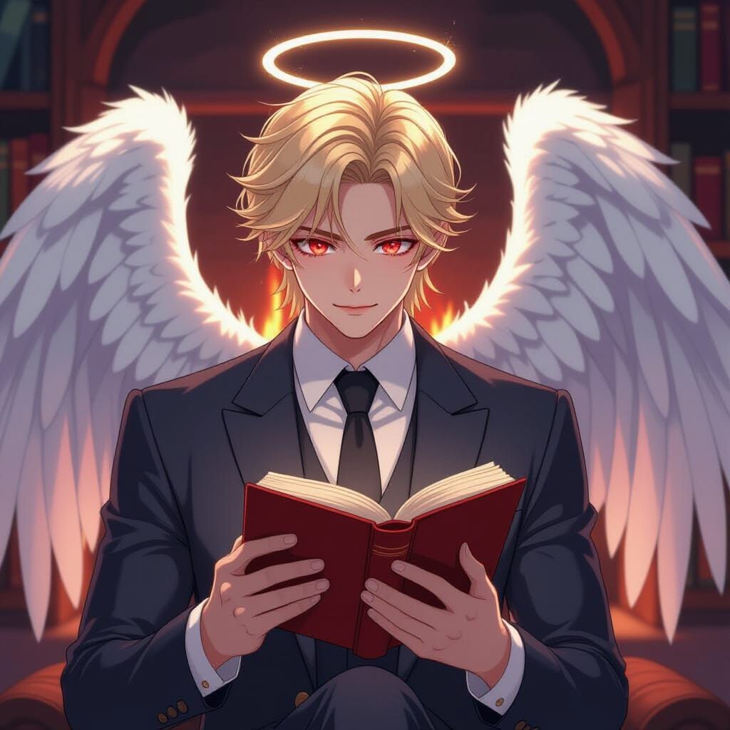 Anime Angel Reading by Firelight, Studio Trigger Style