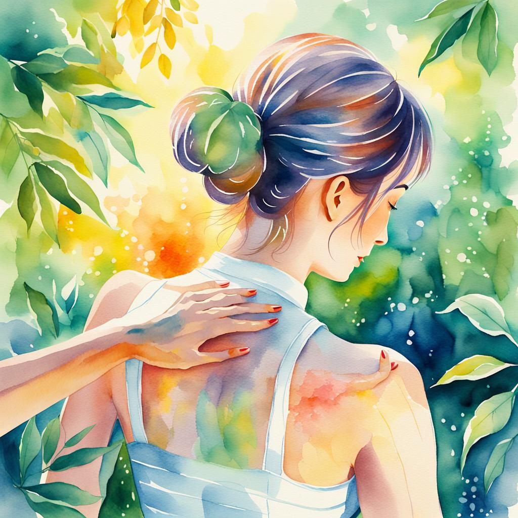 Serene Tuina Massage in Tranquil Watercolor Garden