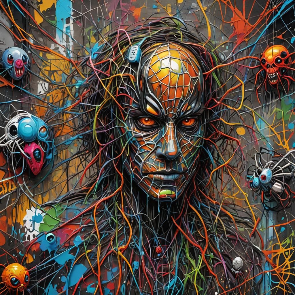 AI Spider Web: Global Network in Graffiti Art Style