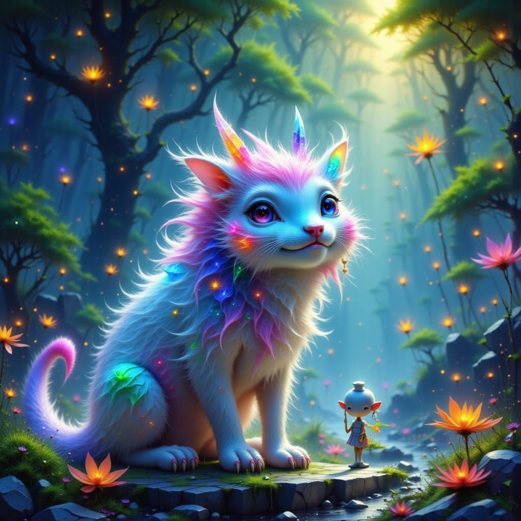 Ethereal Beast in Enchanted Glade: CGI Cartoon Style
