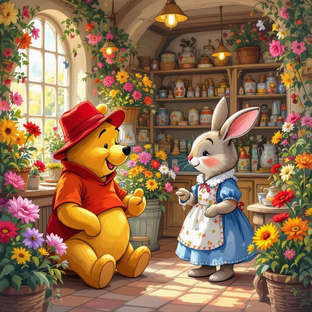 Pooh's Flower Shop Chat in Storybook Style