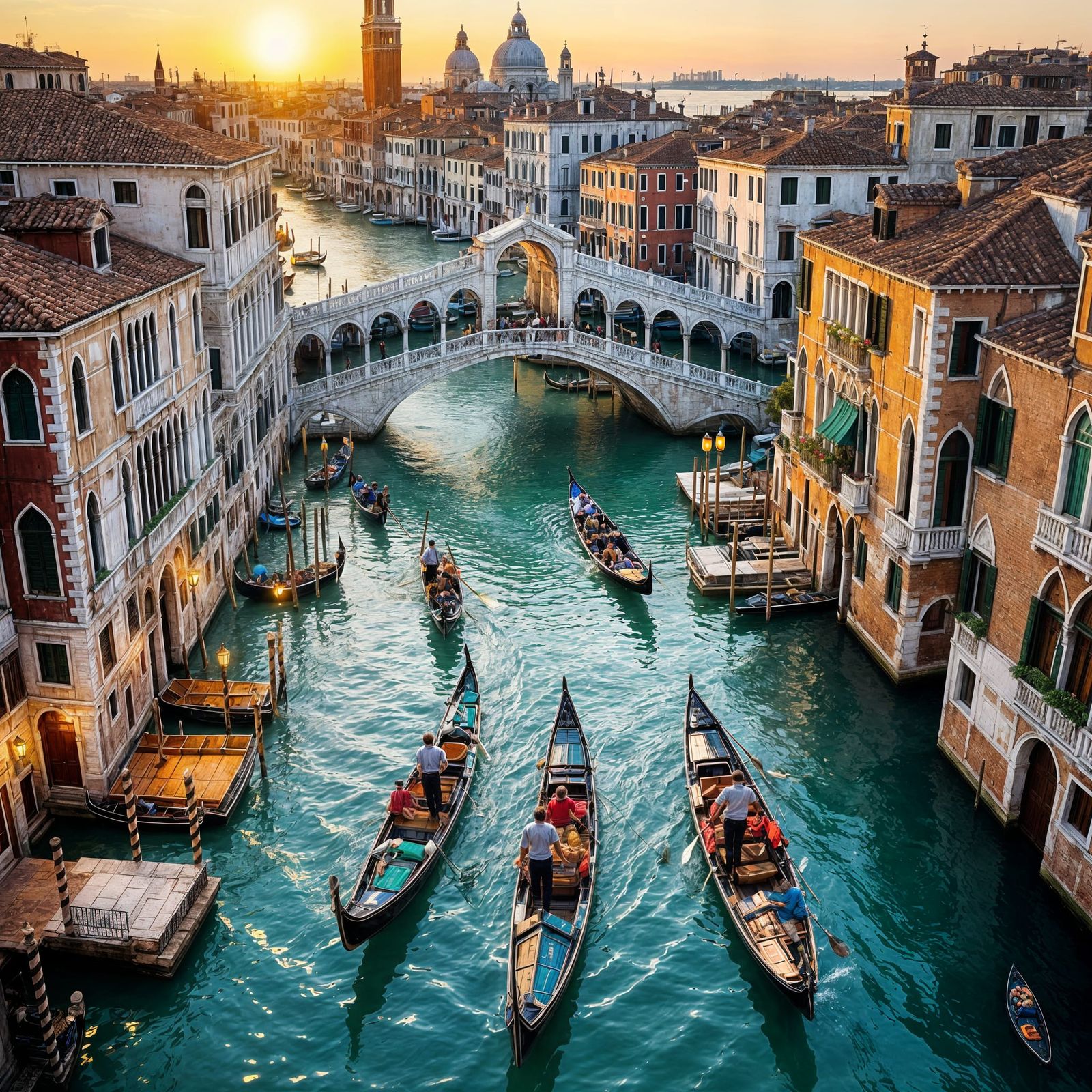 Venice Aerial View at Golden Hour, Ultra-Realistic