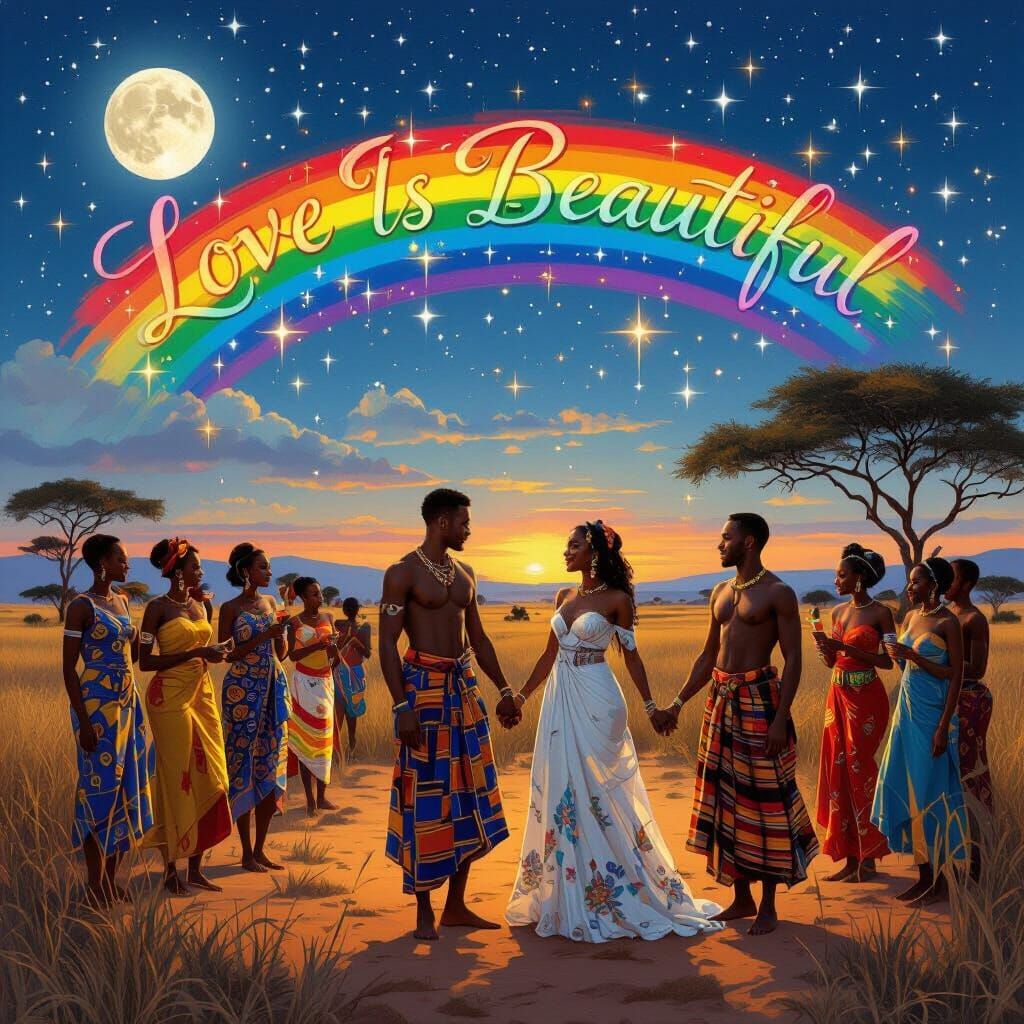 African Savannah Love Celebration Under Full Moon