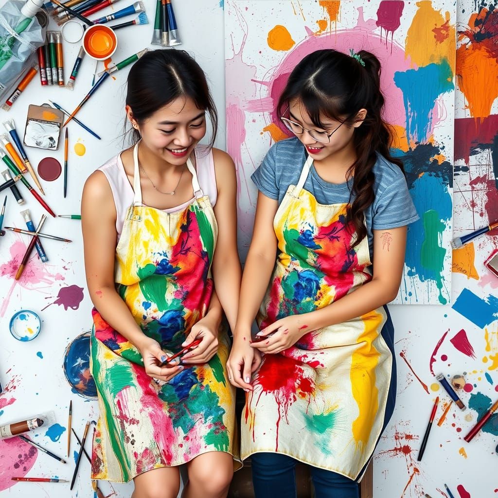 Mother and Daughter Create Vibrant Abstract Art Together