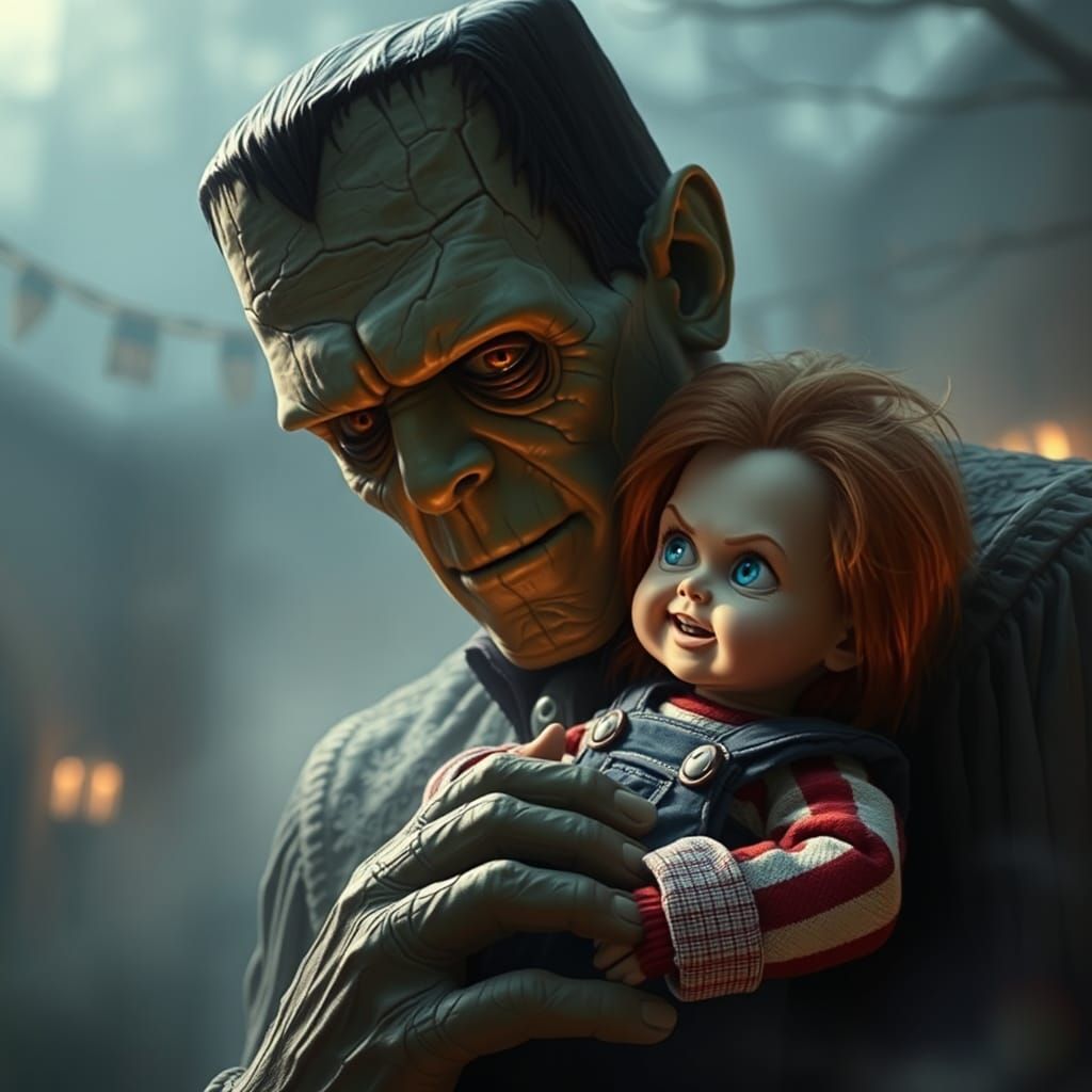 Frankenstein's Monster with Chucky Doll