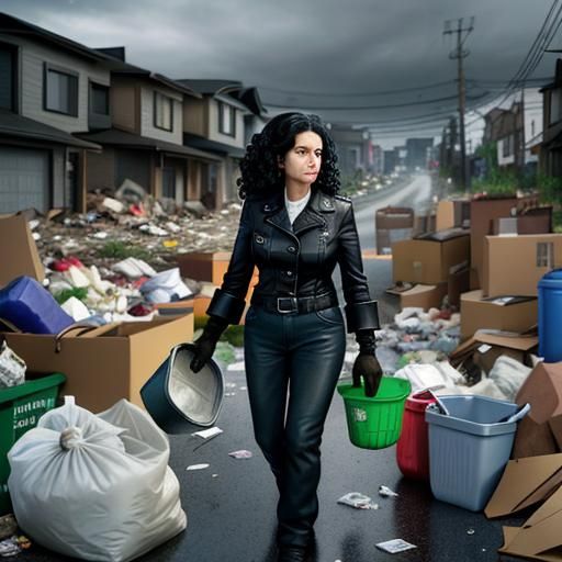 Woman Sorting Through Garbage in Overcast Setting
