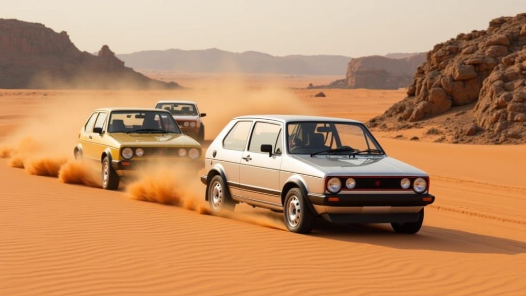 VW Golf GTI Speeds Across Wadi Rum Desert