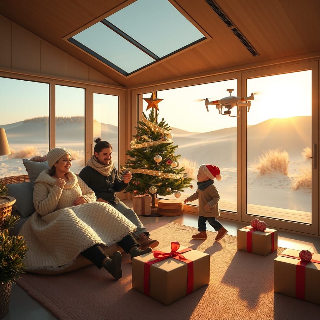 Joyful Family Christmas Morning in Eco-Smart Home