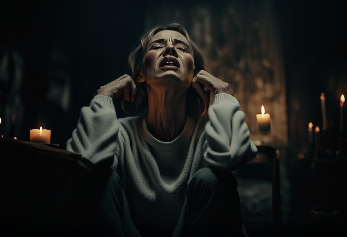 Woman Crying in Dim Light: Dark Expressionism