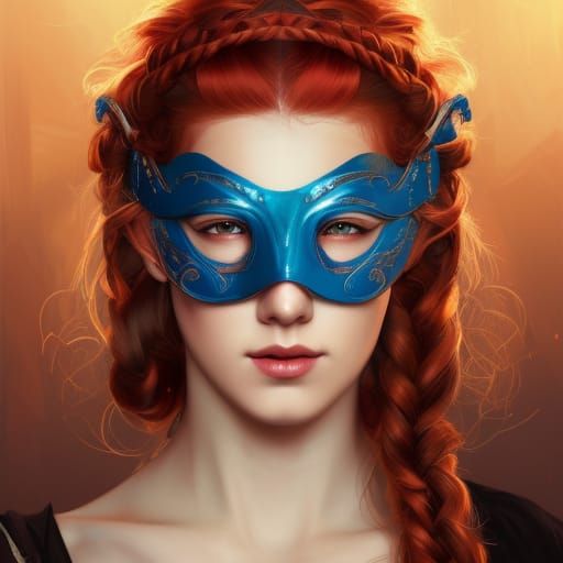 Red-Haired Beauty with Masquerade Mask, Art Nouveau Style