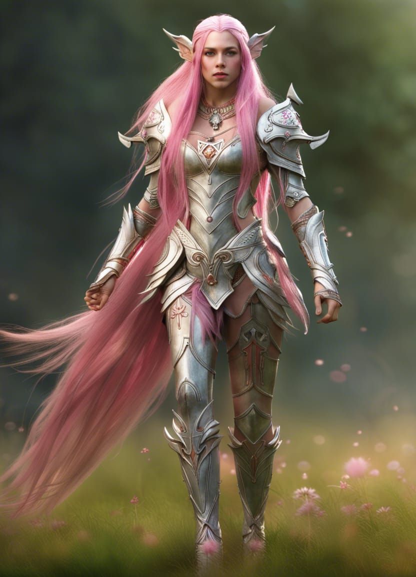 Beautiful Elf Warrior in Grassy Field