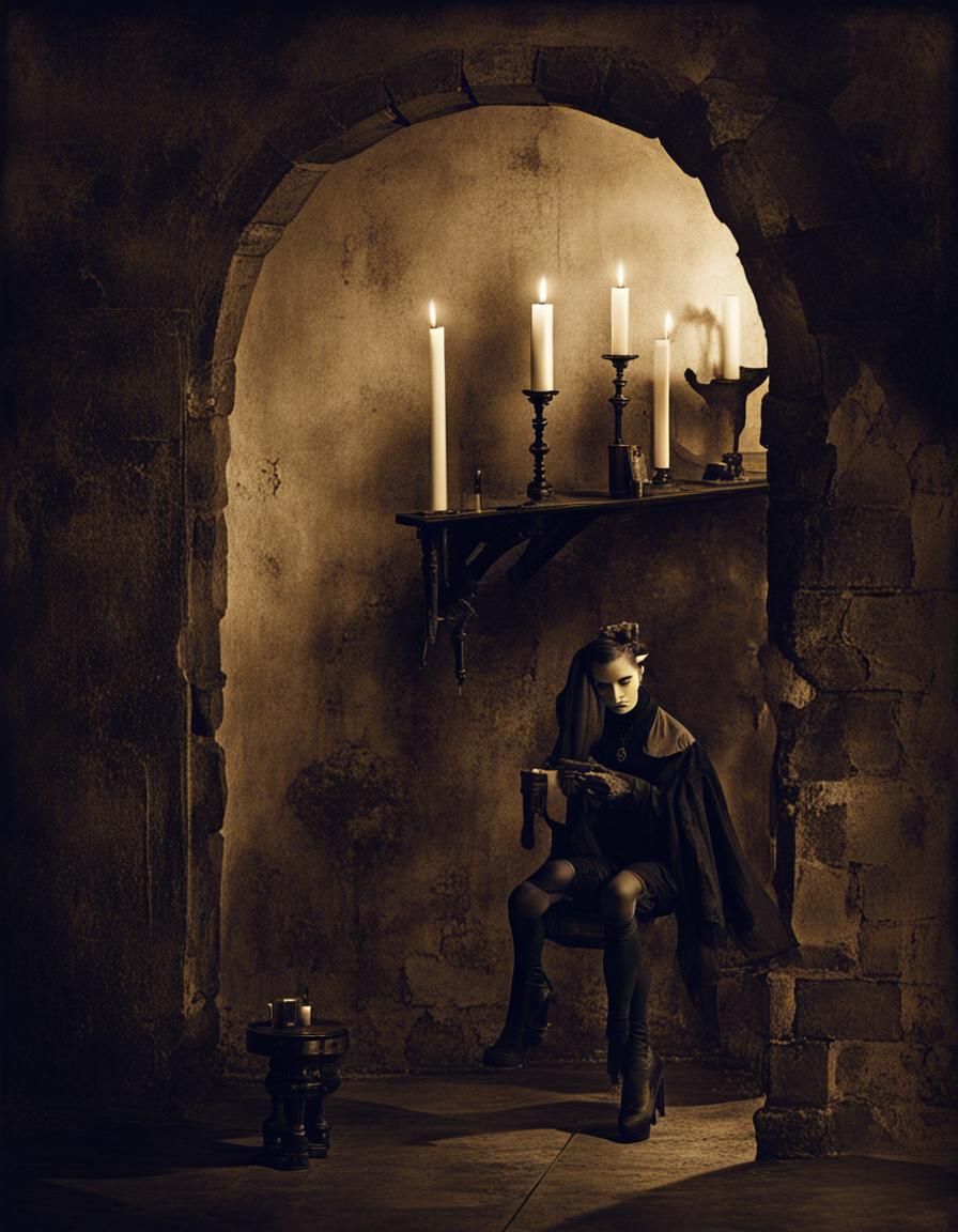 Gothic Model in Escher-Inspired Shadowscape