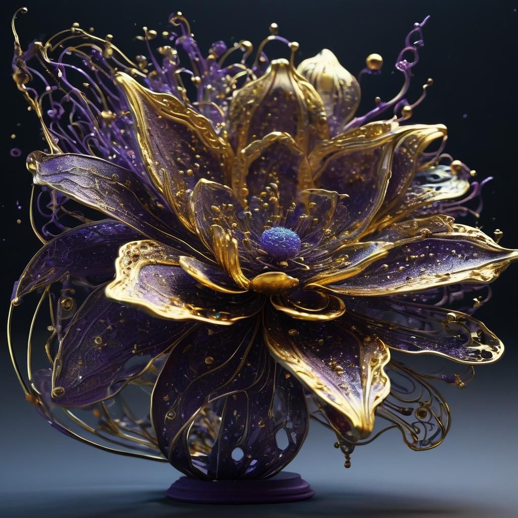 Bioluminescent Amoebae Flower Sculpture at Night