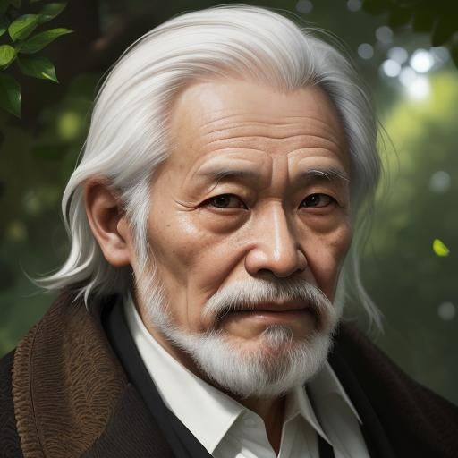Serene Old Man in Tranquil Garden: Digital Art