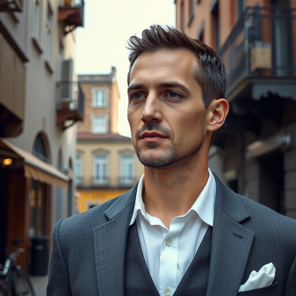 Sharp Editorial Portrait of Gentleman in City Context