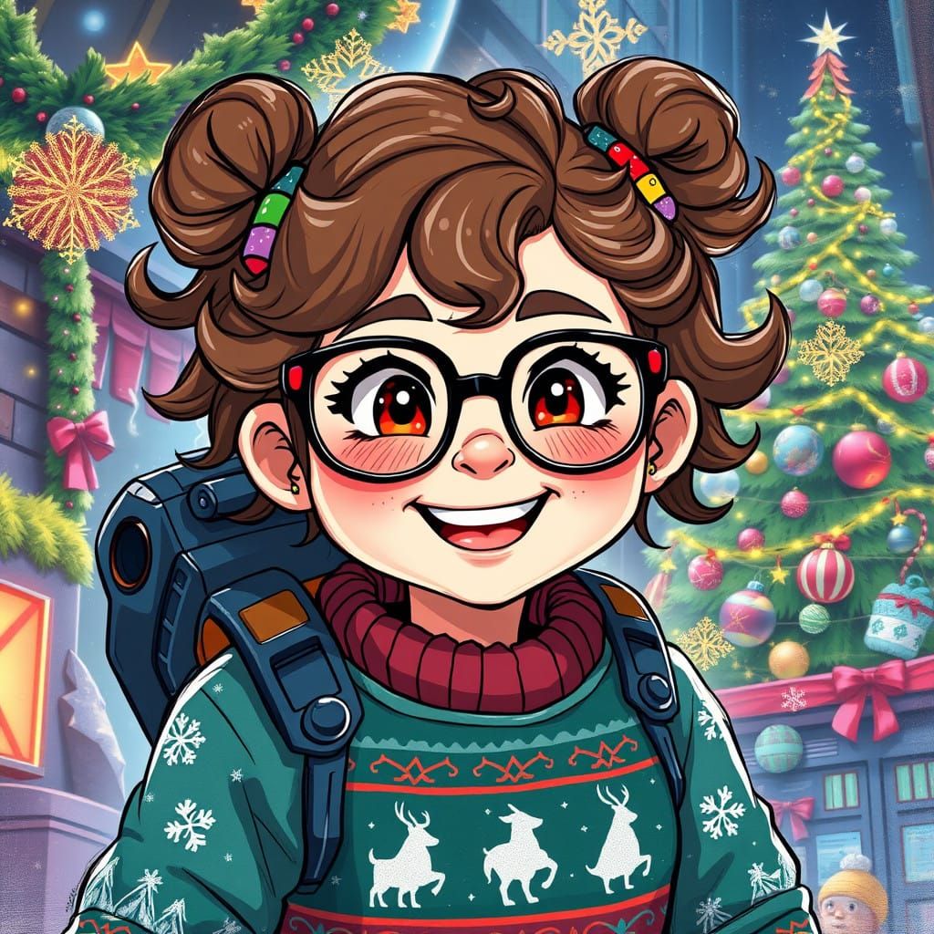 Adorable Space Marine Girl in Festive Holiday Sweater