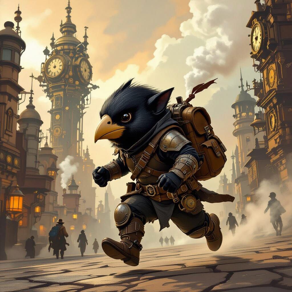 Black Halfling Runner in Steampunk City