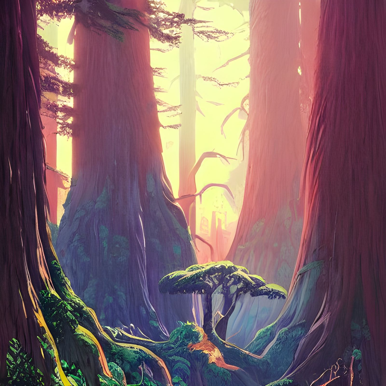 Giant Redwood Tree in Ghibli Style