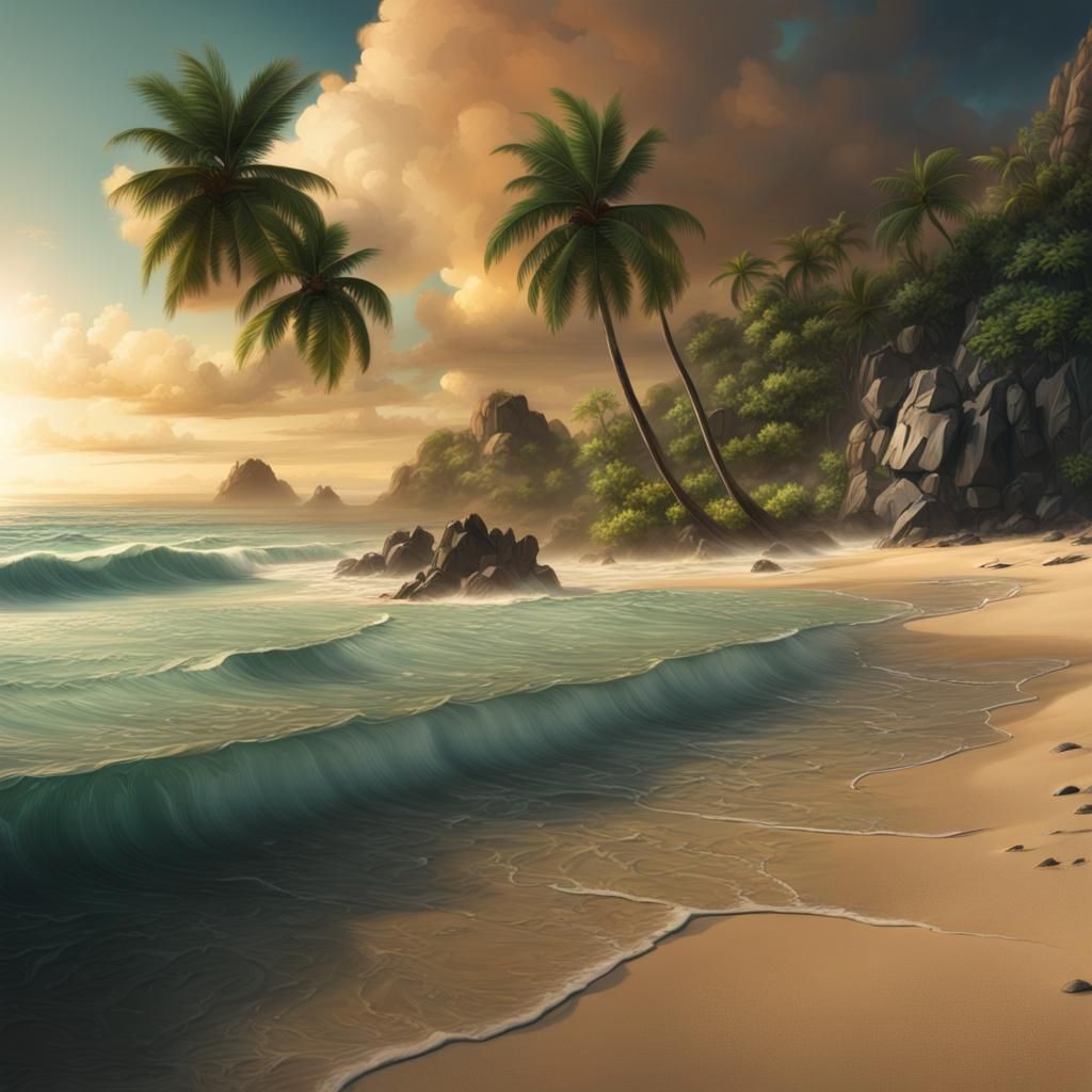 Uninhabited Exotic Tropical Beach Digital Painting
