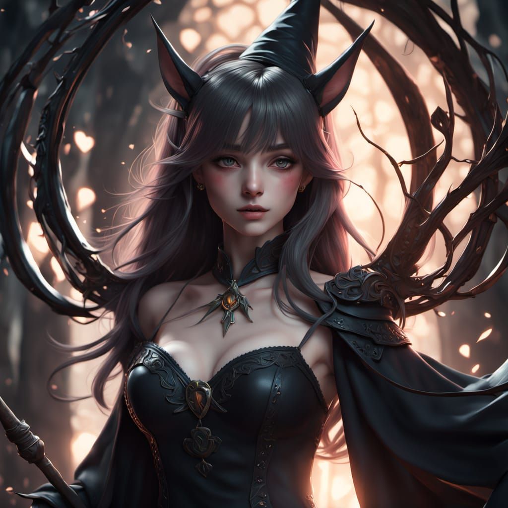 Anime Witch Casting Dark Spell on Valentine's Day