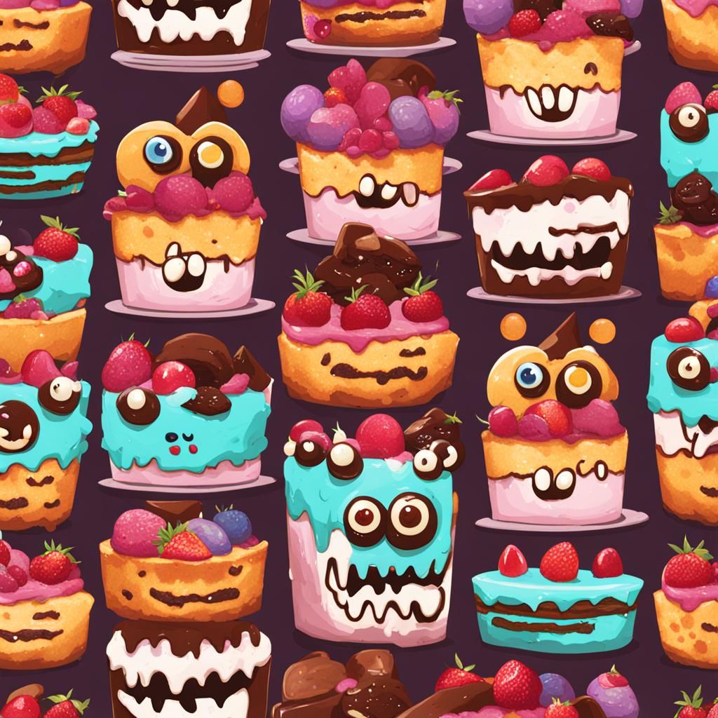 Whimsical Dessert Monsters in Cartoon Style