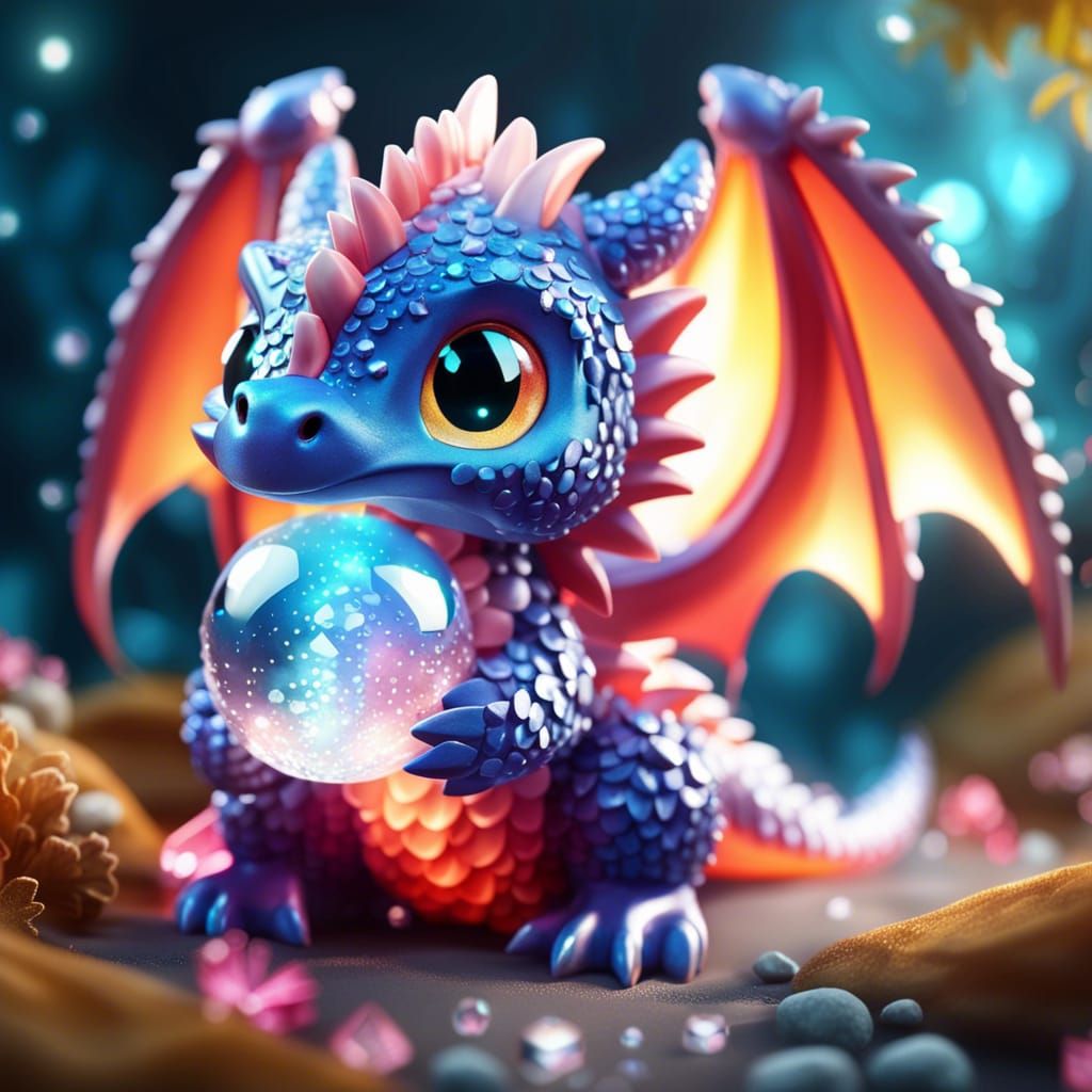 Cute Crystal Chibi Dragon in Fantasy Wonderland