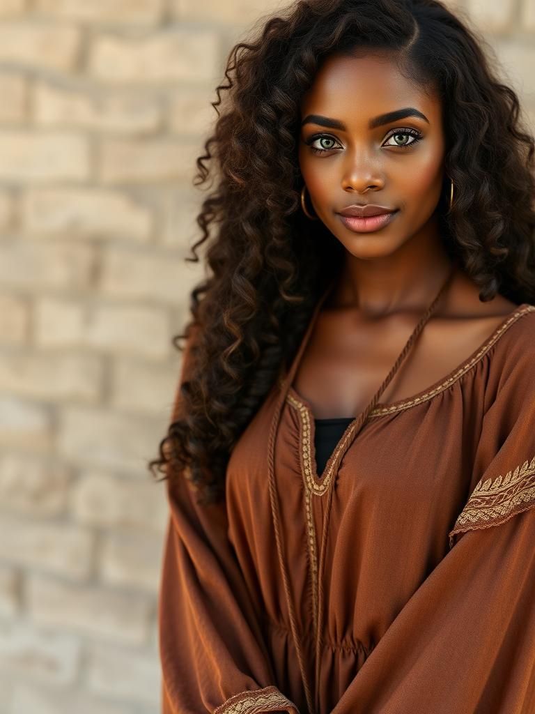 Beautiful African American Woman in Peasant Dress