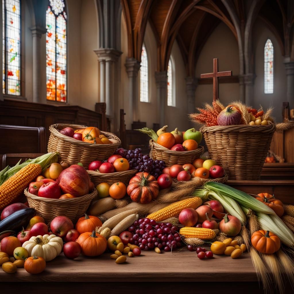 Abundant Autumn Harvest Display in Church
