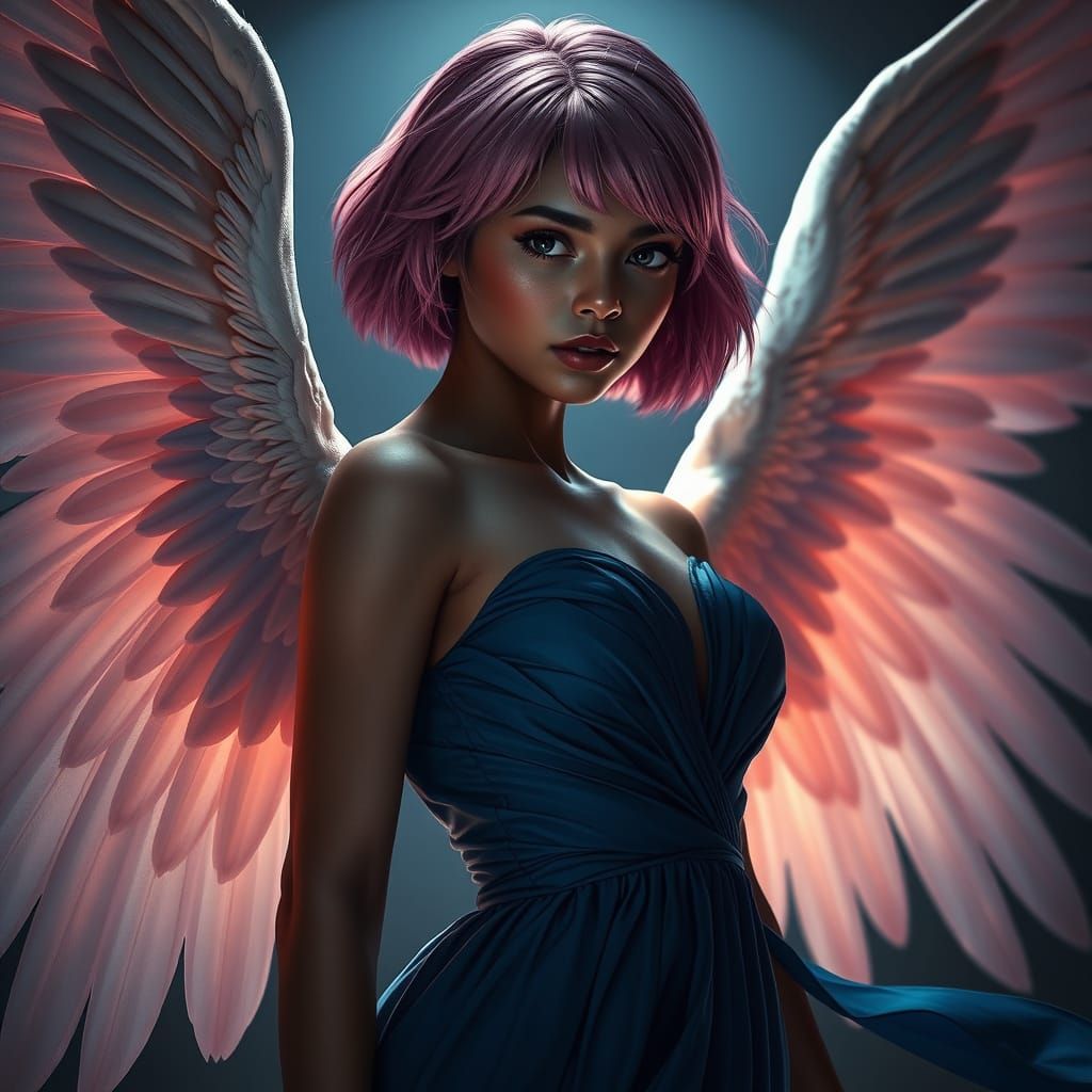 Divine Queen of Angels with Ethereal Wings and Sensual Eyes