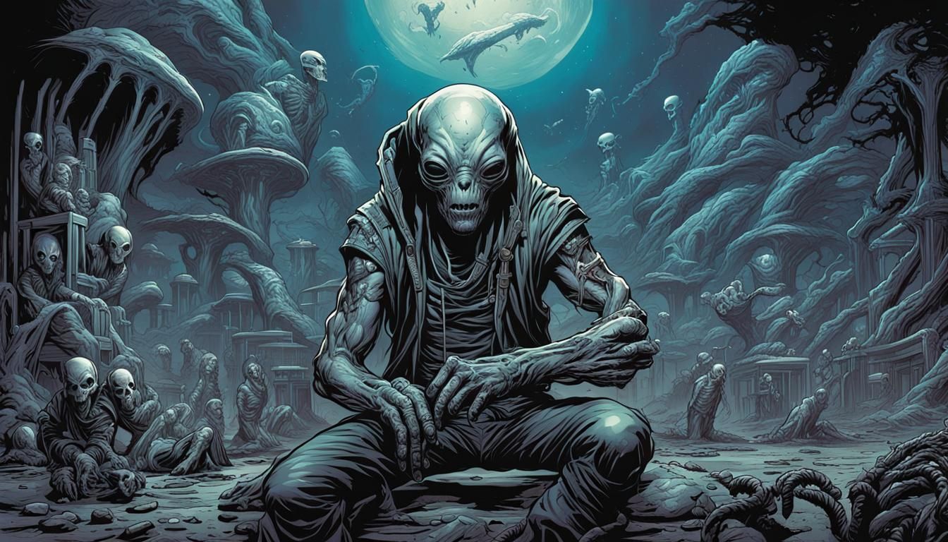 Alien Voodoo Priest with Torch: Comic Book Art
