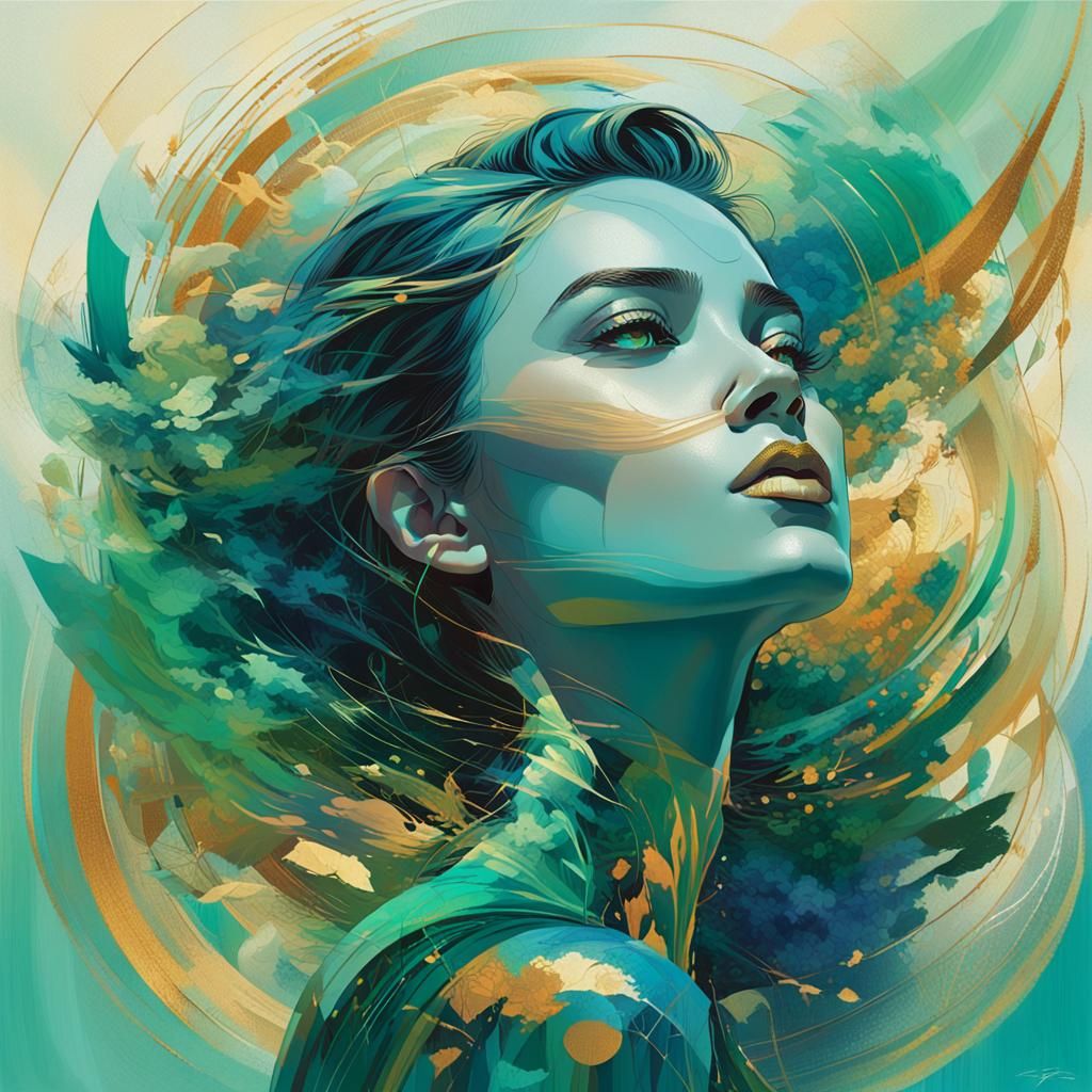 Enigmatic Woman Portrait with Kaleidoscope Background