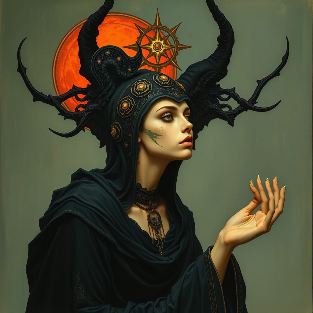 Eldritch Art Nouveau of QBert in Dark Academia Style