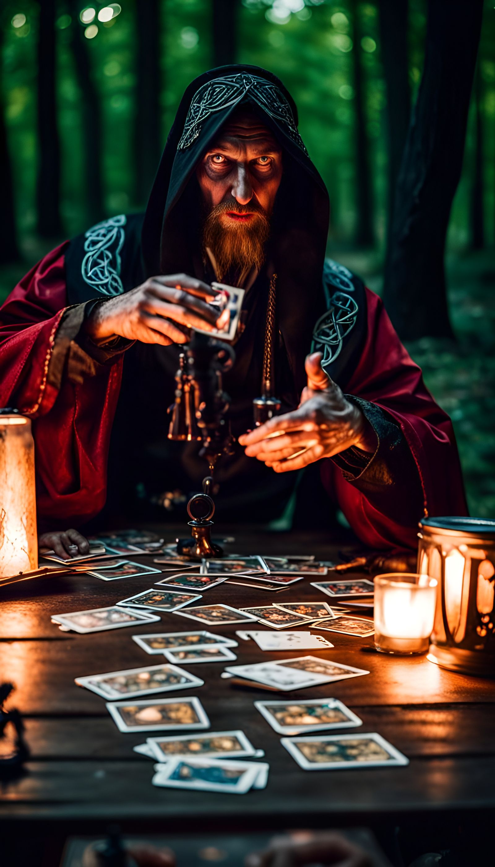 Celtic Fortune Teller in Moonlit Forest