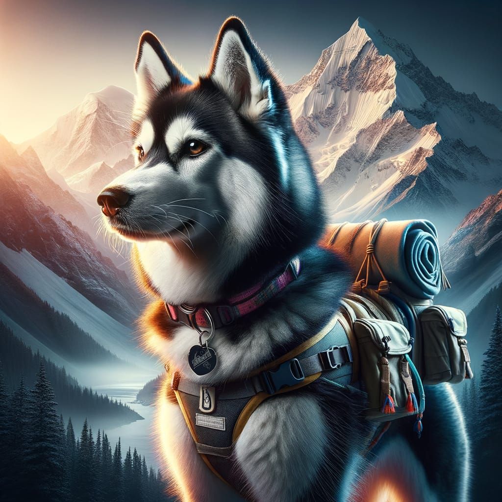 Confident Husky Explorer in Hiking Gear