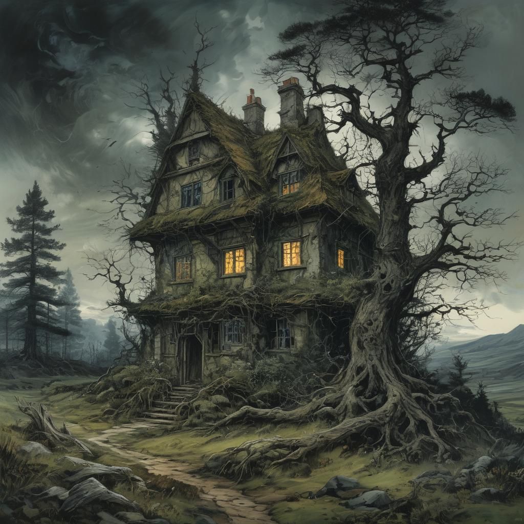 Mysterious Medieval House on Moorland, Romanticism Style