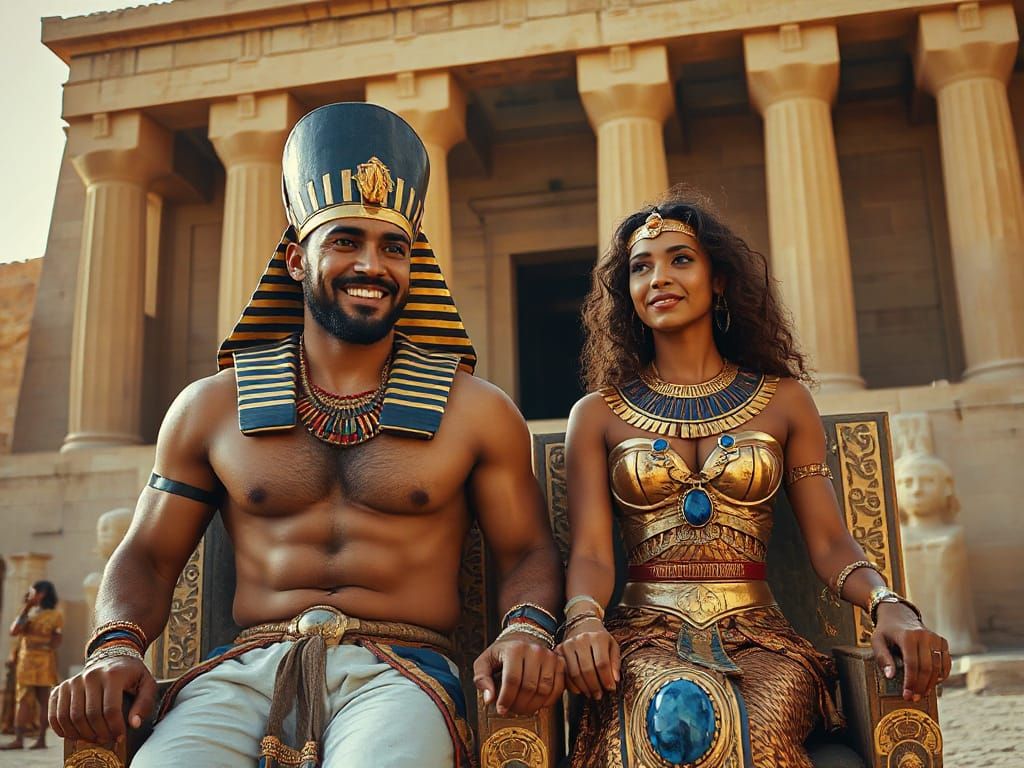 Egyptian Pharaoh and Queen Before Abu Simbel