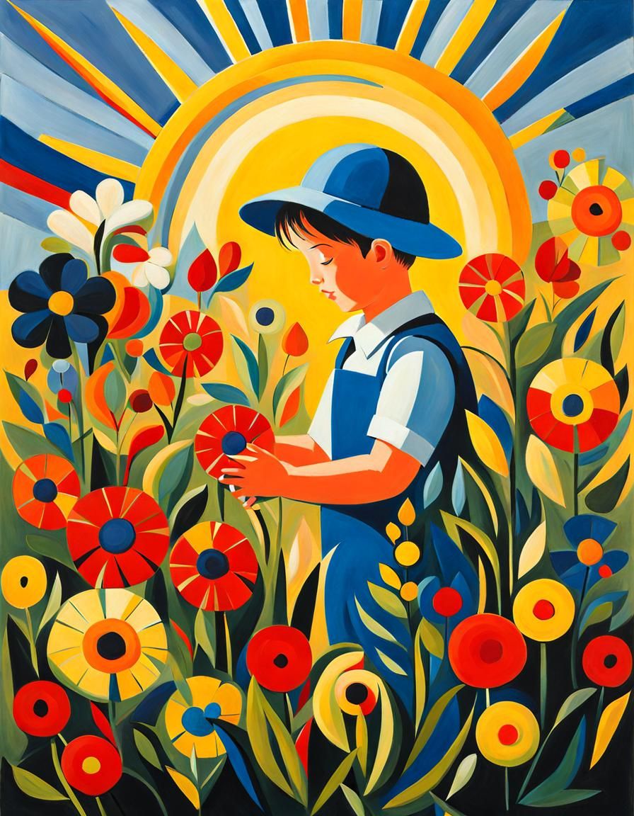 A Boy Picking Flowers