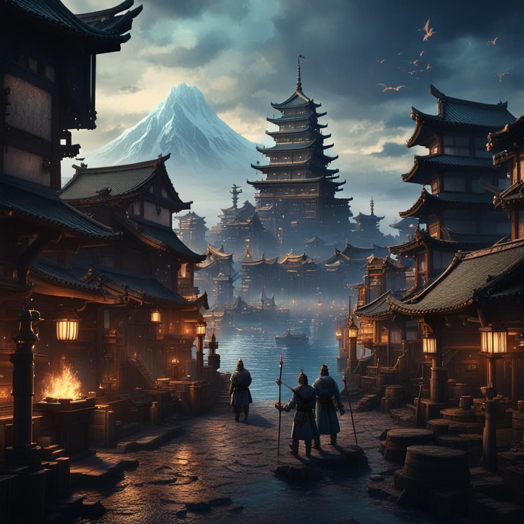 Dark Fantasy Medieval Japanese Port City