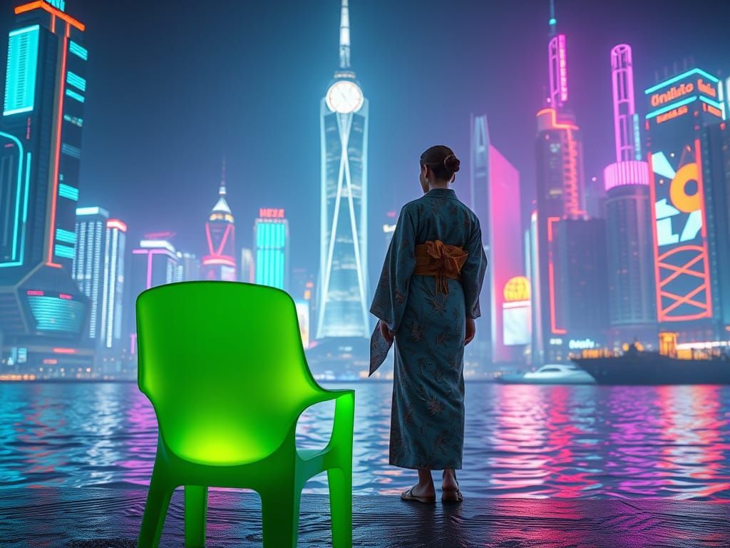 Lone Woman in Neon Metropolis