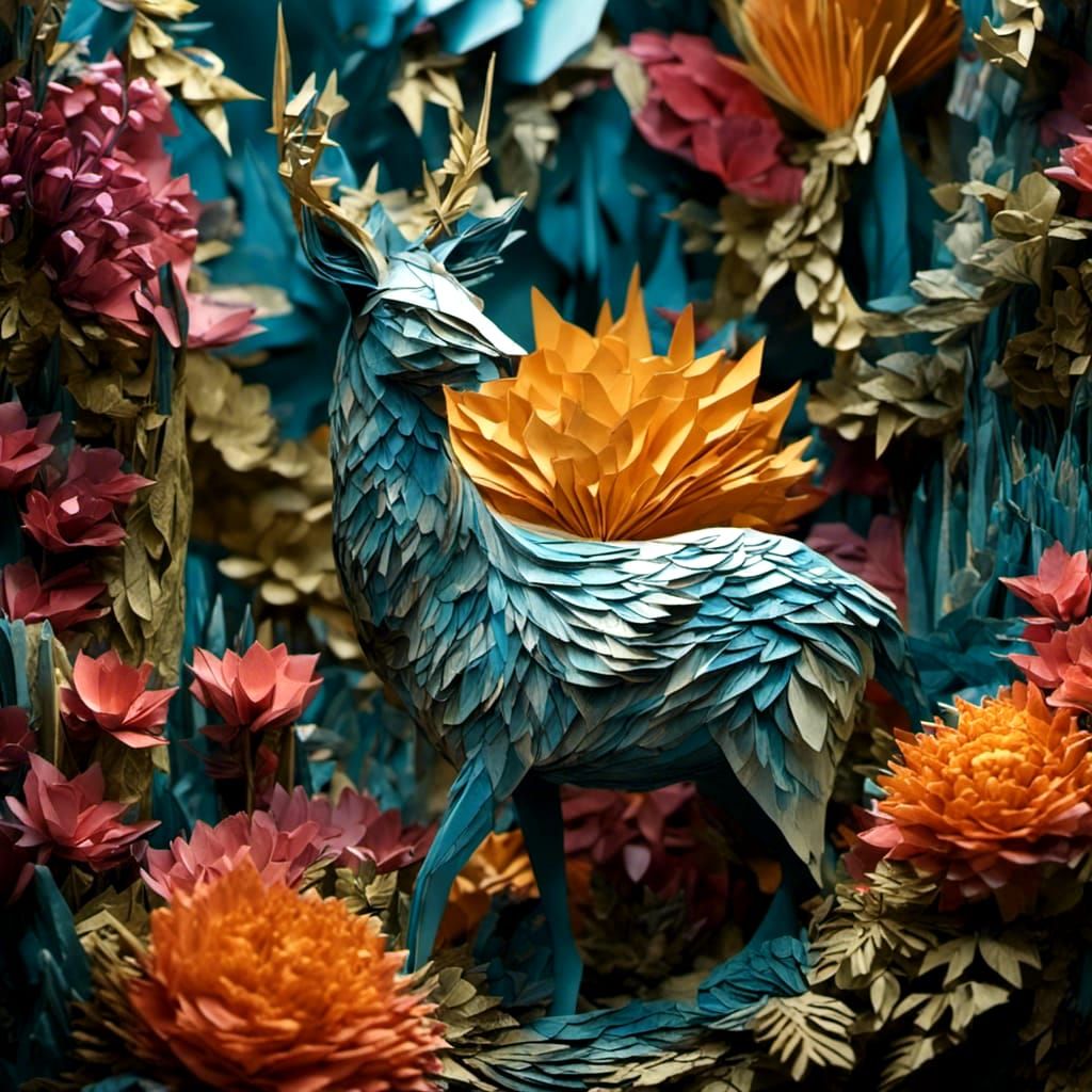 for @Gazelli:  Origami magical forest flower fantasy world