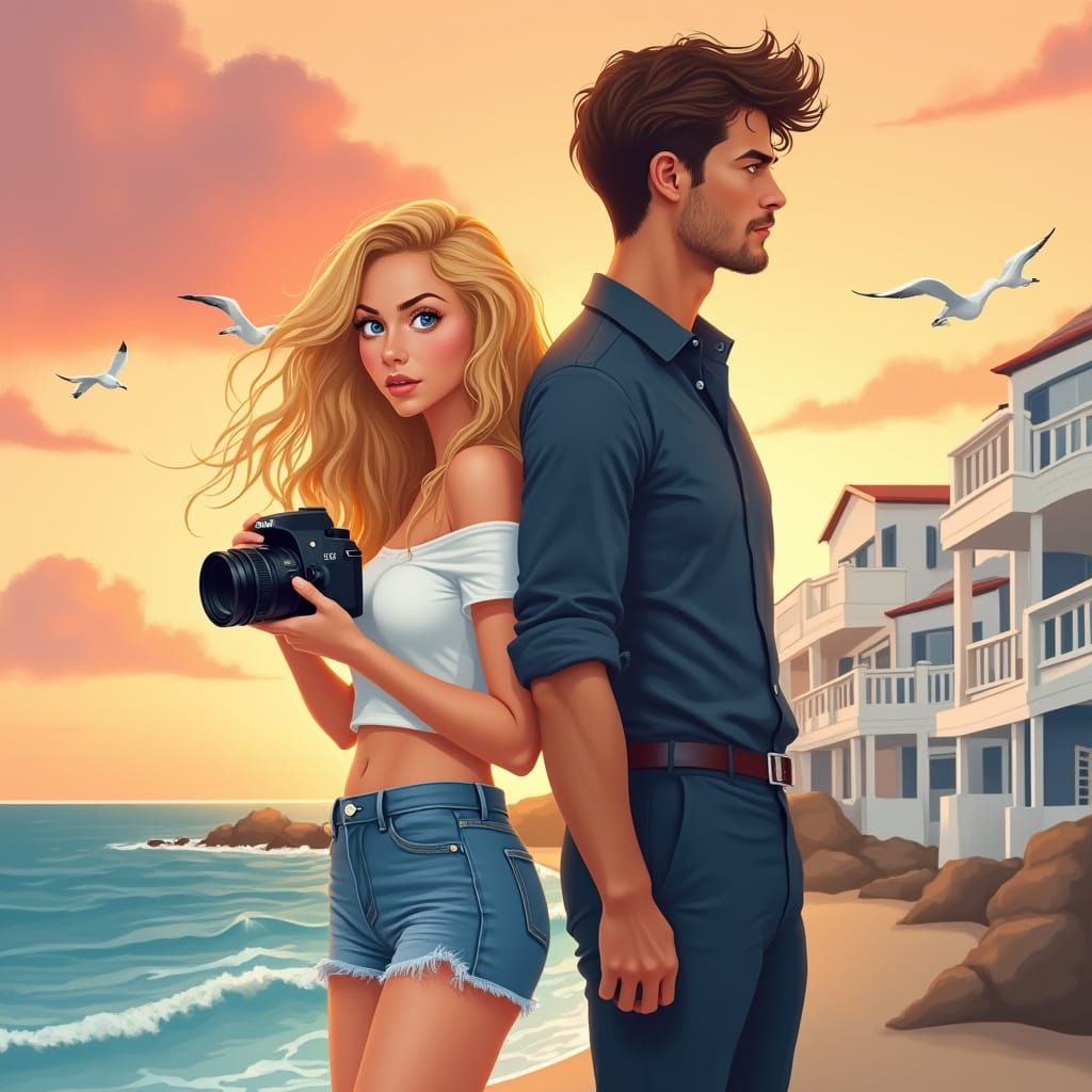 Romantic Seaside Vector Illustration for Book Cover