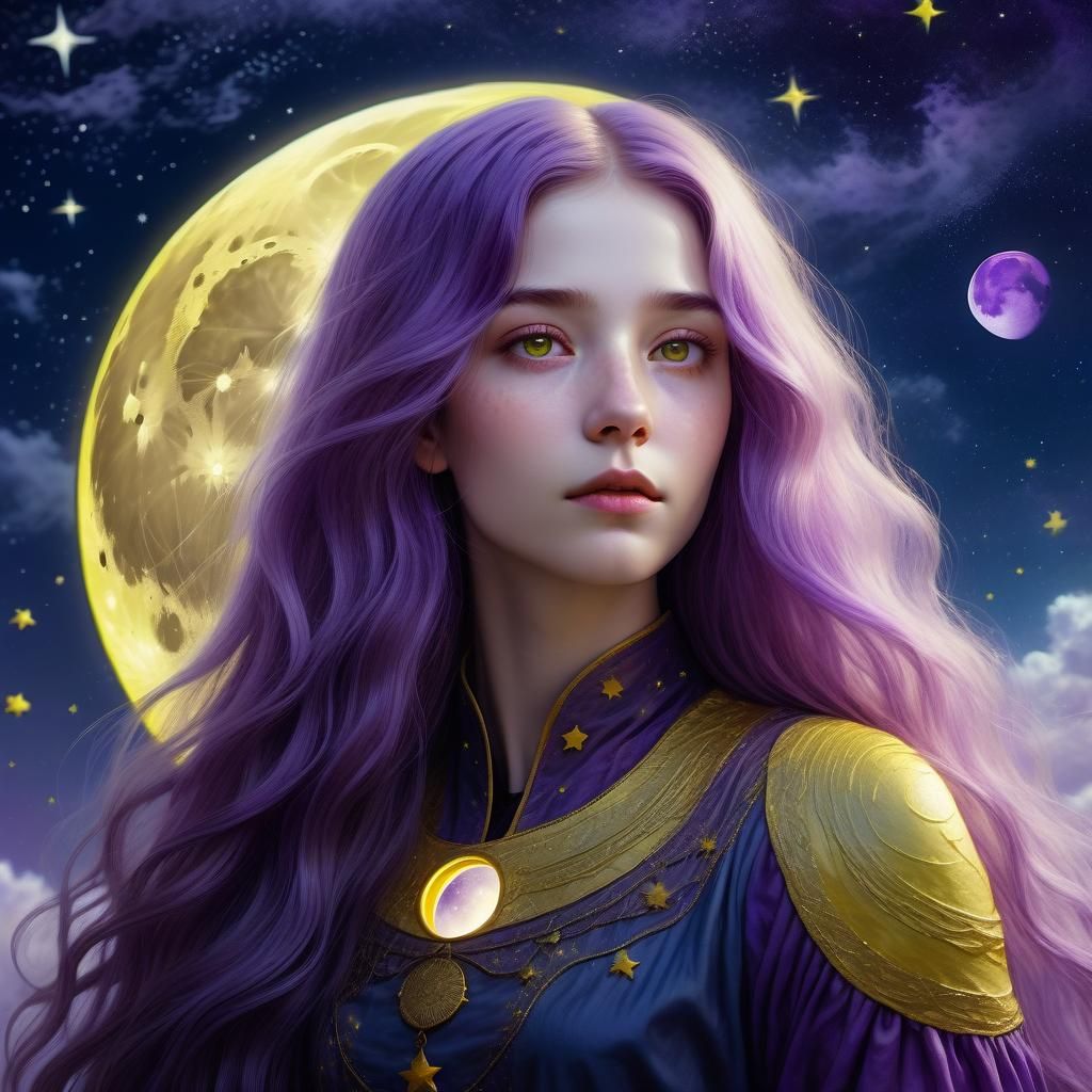 Ethereal Woman Gazing at Moonlit Sky