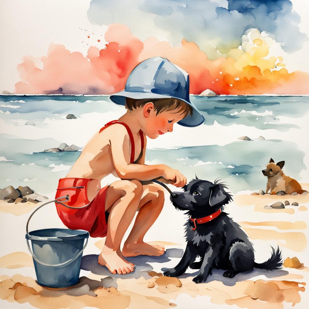 A Little Boy Playing on the Beach