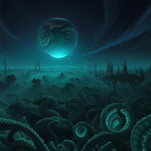 Tentacled Creatures Drifting Through Gas Giant Atmosphere