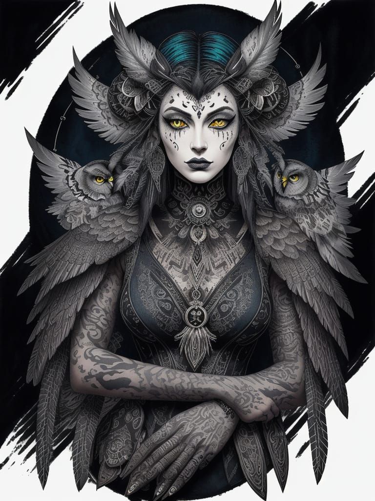 Intricate Owl Tattoo in Neo-Traditional Style