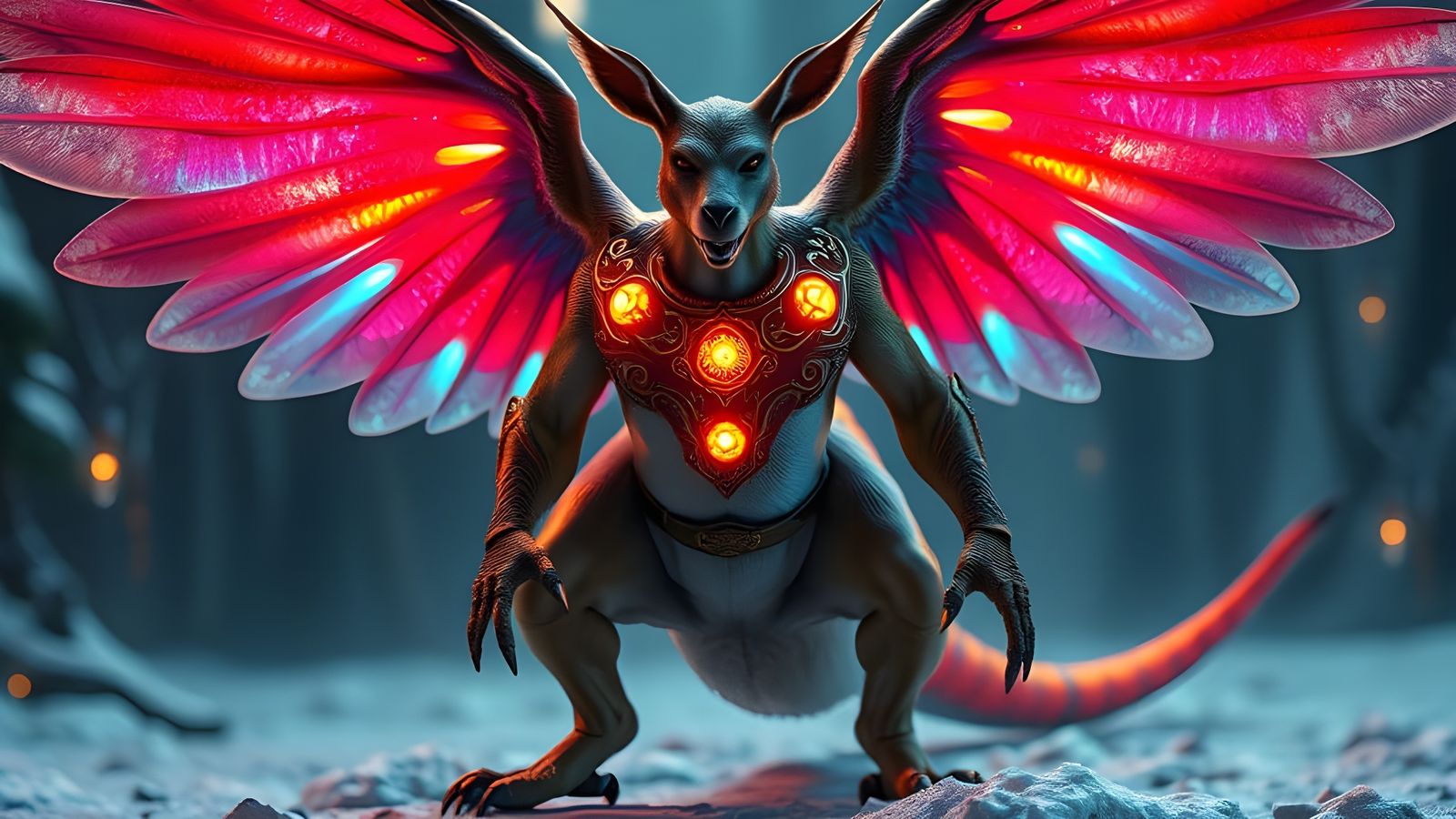 Festive Guardian: A Kangaroo-Hummingbird Hybrid in Vibrant,...