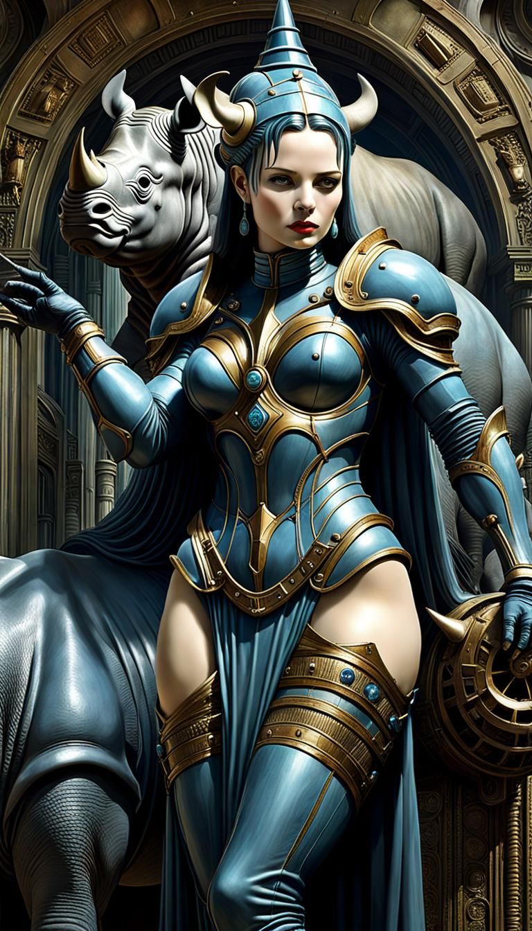 Surreal Rhino Venus in Art Nouveau Style