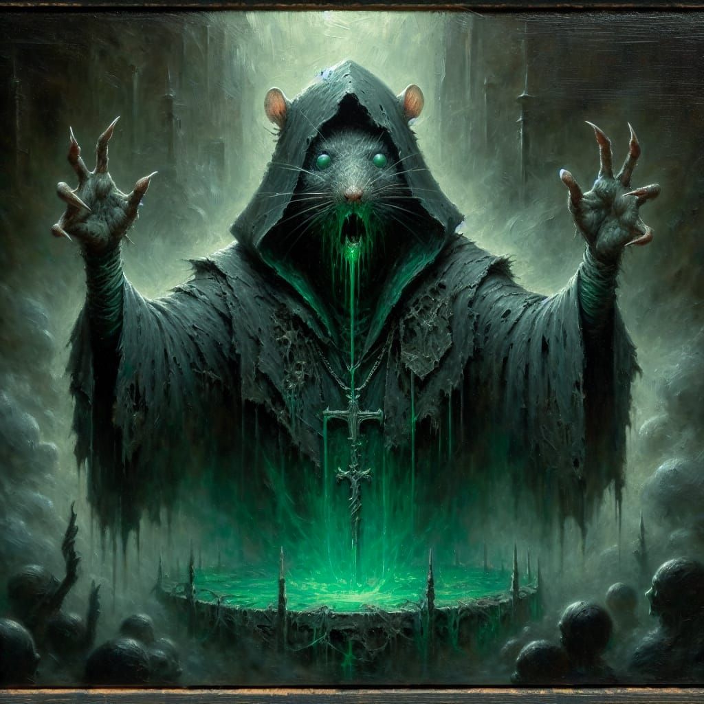Gothic Oil Painter's Vision: Blind Wizard Conjures Dark Magi...
