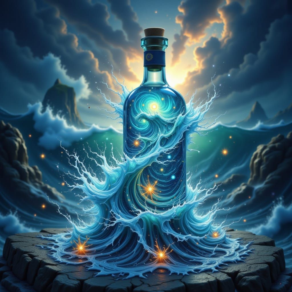 Stormy Ocean Captured Inside a Bottle